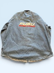 FUBU Shirt Mens 2XL Blue Denim Button Down Long Sleeve Logo Streetwear Casual