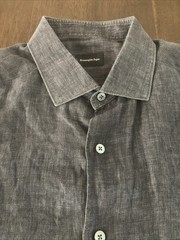 Ermenegildo Zegna Men’s Short Sleeve Shirt, Gray , 100% Linen, Button-Up, Size L