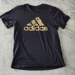 Men’s Adidas T Shirt Size Small Gold logo Spellout Paint Swirl