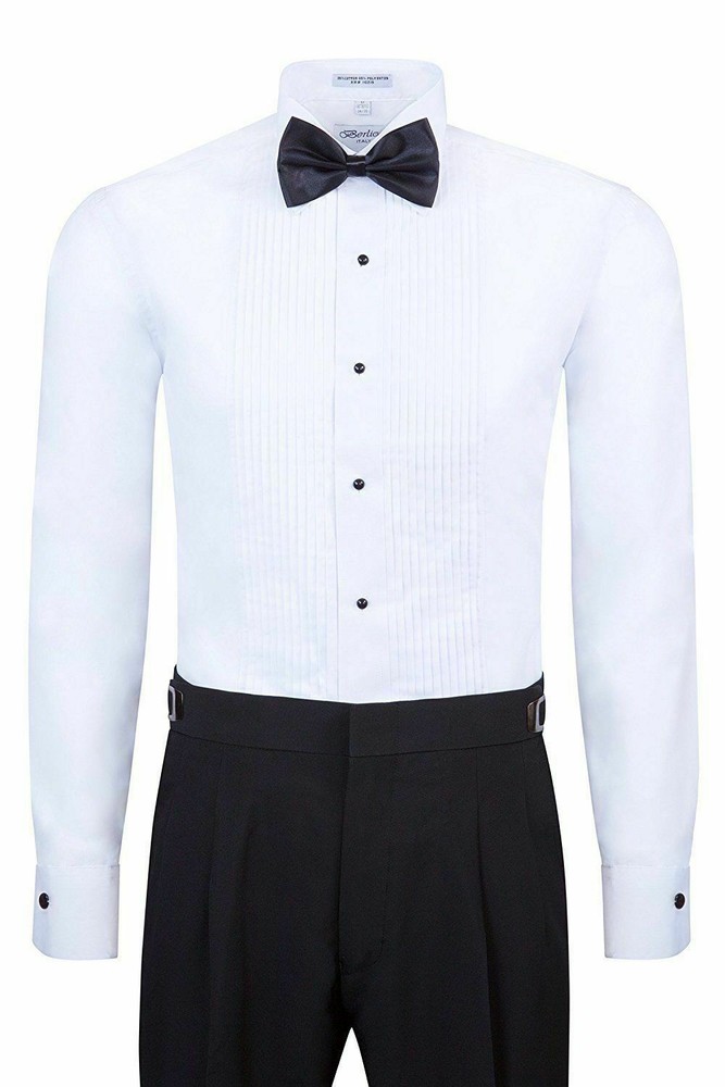 Berlioni Italy Men’s Tuxedo Dress Shirt Wingtip Collar with Bow-Tie