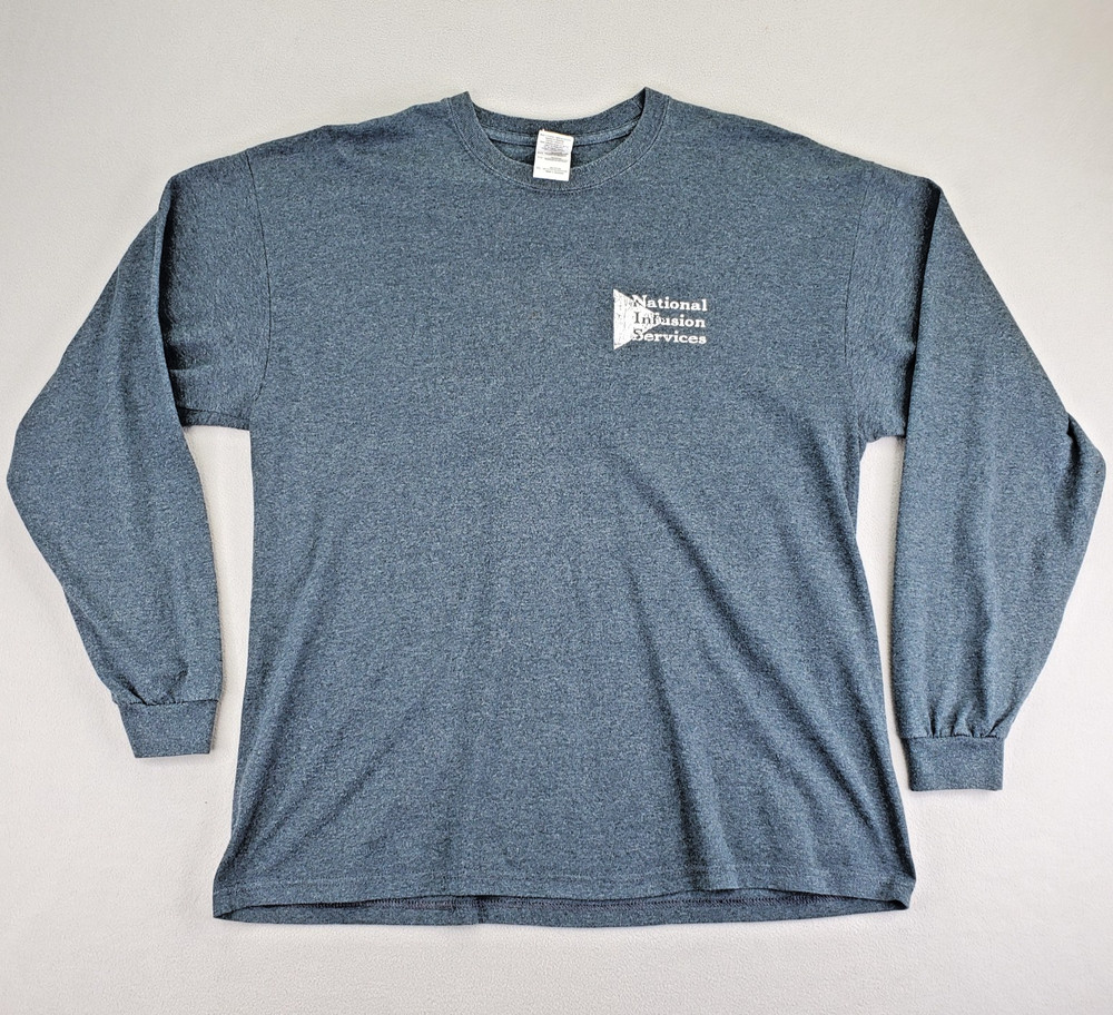 Gildan Shirt Mens XL Gray National Infusion Services Graphic Long Sleeve Thick