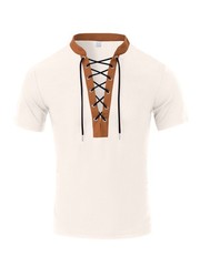 New Waffle Brown Patchwork Drawstring Tee