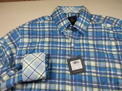 Tailorbyrd mens white blue green plaid flip cuff button shirt L NWT