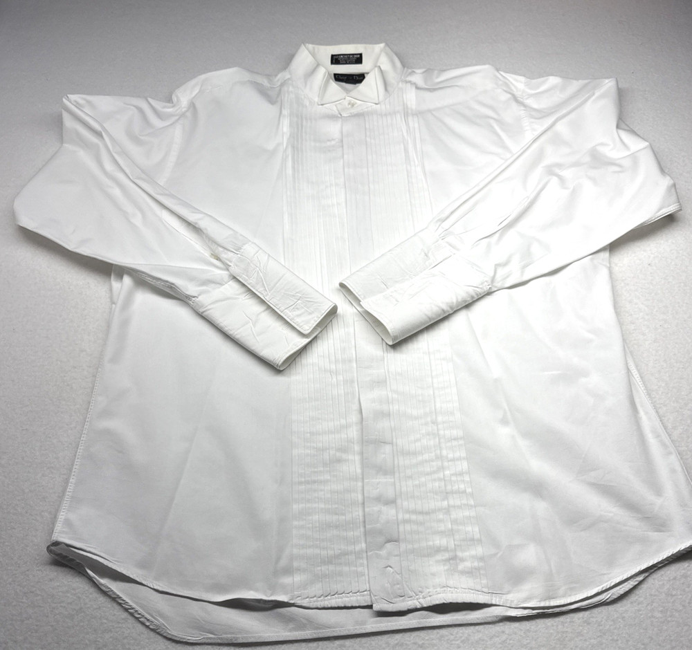 Christian Dior Monsieur Men’s 16.5 35 White Tuxedo Shirt Pleated Formal USA