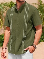 Men’s Casual Short Sleeve Guayabera Cuban Beach Wedding Button-Up Dress Shirt