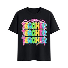 Colorful Teacher Shirt Back to School Pencil Apple Art Tee Pure Cotton T-Shirt