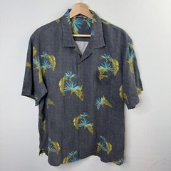 Tommy Bahama Shirt Mens L 100% Silk Modern fit Blue floral casula beach pastel