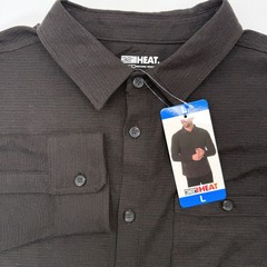 32 Degrees Heat Button Up Shirt Mens L Brown Textured Long Sleeve Stretch Pocket