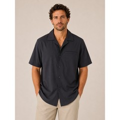 All in Motion Mens Short Sleeve Snap Front Camp Collar Performance Shirt Navy M