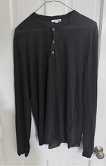 James Perse Men’s 3-Button Henley Shirt Size 1 Small Black Long Sleeve