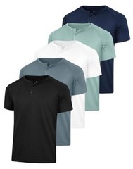5 Pack Men’s Henley Shirt Basic T Medium 5 Pack:black Gray White Green Blue