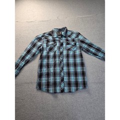 Elixir Mens Plaid Western Snap Button Down Shirt Blue Black Cotton WL11650 XL