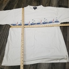 Keeler Bay Sail Boats art T-Shirt Mens Oversized Large Front And Back Discolored