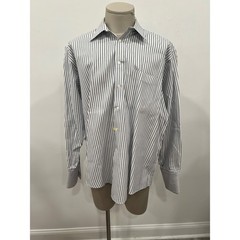 Giorgio Armani Le Collezioni Shirt Mens 17 36 Blue Striped Dress French Cuff