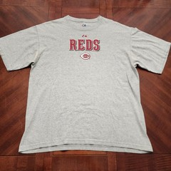 Majestic T-Shirt Mens L Gray Cincinnati Reds MLB 2008 Graphic Short Sleeve Tee