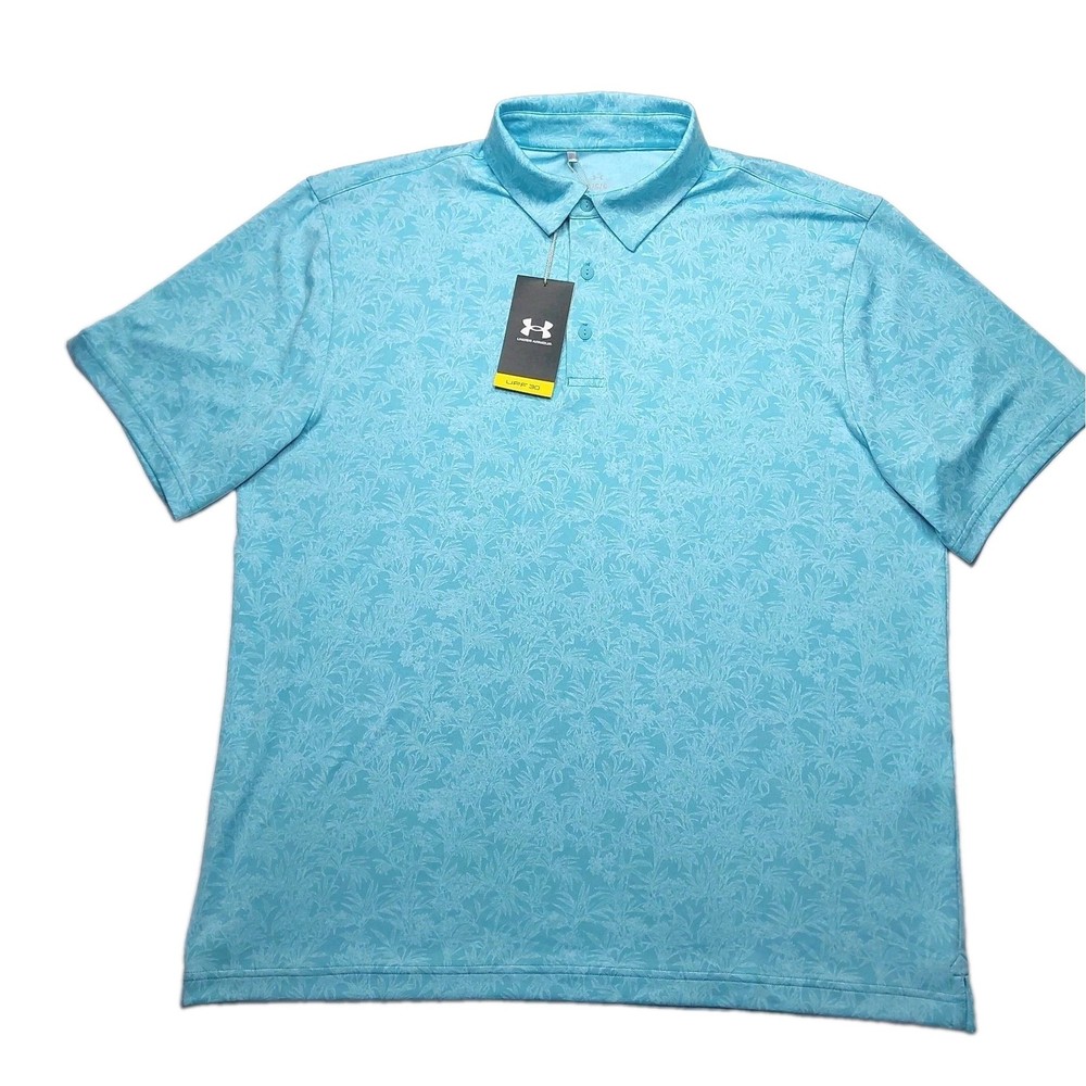 Under Armour Polo Shirt Mens Large UPF 30 Anti Odor Golf Performance Blue