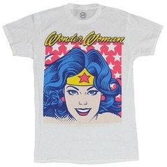 Wonder Woman Mens T-Shirt – Classic Face Starred Bocx Under Name
