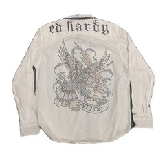 VTG Y2K Ed Hardy Button Up Shirt Eagle Rhinestone Logo Deadstock Mens XXL