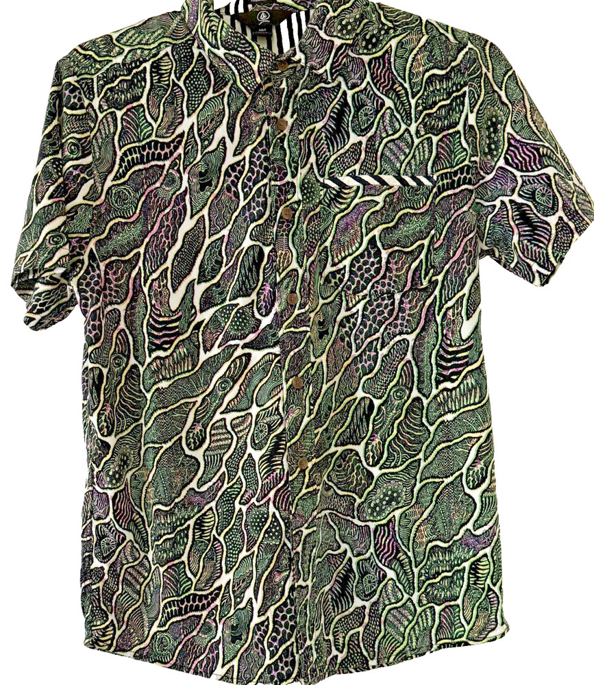 Volcom Short-Sleeve Modern Fit Cotton Viscose Troprical Abstract Shirt Mens S