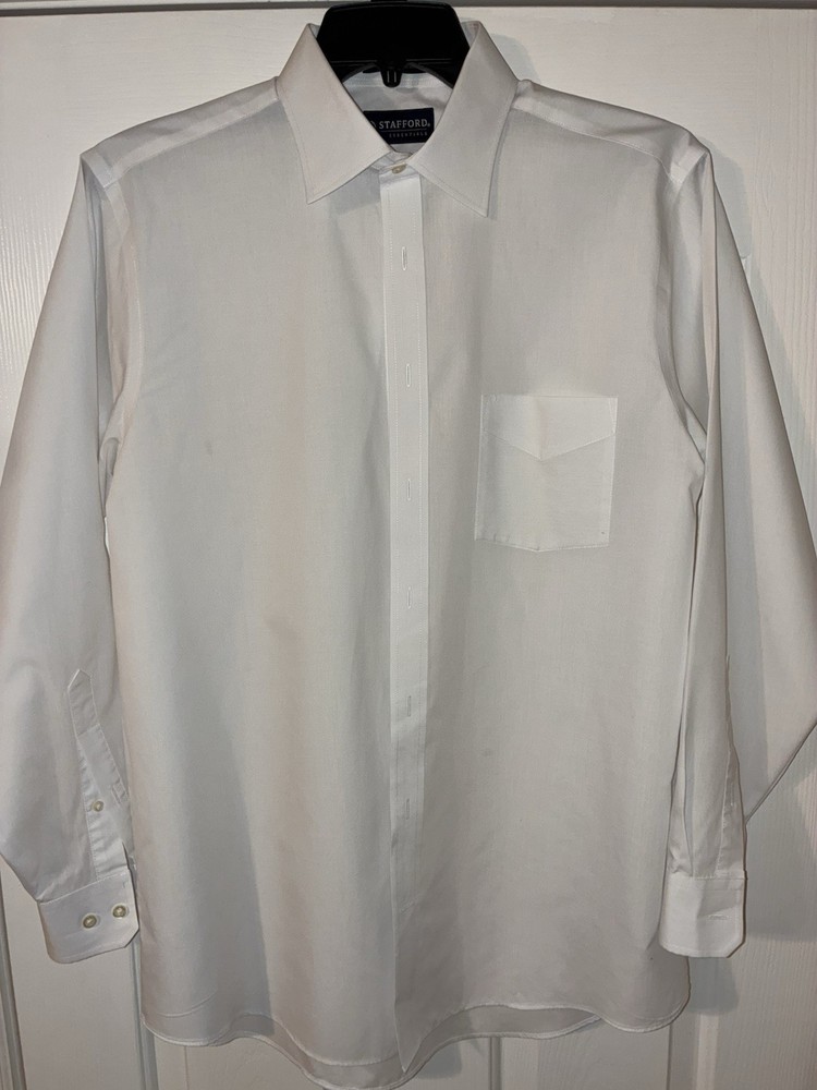 Stafford Essentials Regular Fit Cotton Blend Solid Dress Shirt White 16 34/35