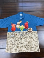 Luau Hawaiian Shirt Men Size Medium The Sand Bar Coconut Beach Vacation Blue