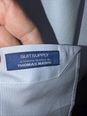 SuitSupply x Thomas Mason Blue Micro Square Egyptian Cotton Cutaway Slim Shirt