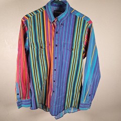Wrangler Vintage Bright Striped Western Shirt Long Sleeve Retro USA Medium