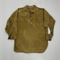 Vintage 30s 40s Tan Cotton Workwear Chin Strap Shirt 1930s 1940s True Vintage