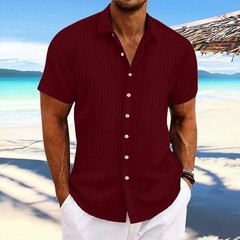 2025 Men Striped Button Down T Shirts Grandad Summer Short Sleeve Casual Tops