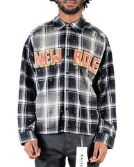 Men’s KLEEP Washed Flannel Crop Top Button Down Shirt With Rhinestones KW5310