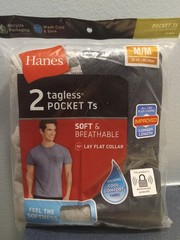 (NEW) 2pk Hanes Tagless Pocket T’s Sz M(38-40″) Soft & Breathable, Cool Comfort.
