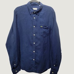 Lacoste Mens Blue 100% Linen Regular Fit Button Down Shirt Size L FR 42 Vacation