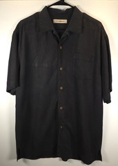 Tommy Bahama vintage shirt men M black embedded design button up short sleeve