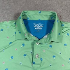 Straight Down Performance Polo Shirt Men Medium Green Palm Tree Golf Athletic