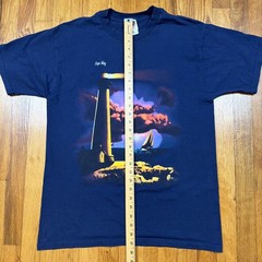 Vintage 90s Fruit Of The Loom T Shirt Mens L Blue Cape May NJ Sailboat Sunset