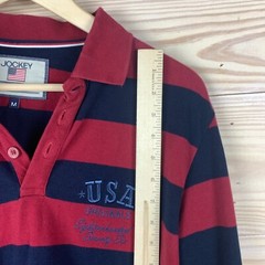 Jockey USA Originals Rugby Polo Shirt Medium Striped Long Sleeve Embroidered