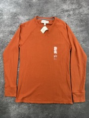 Sun Stone Men’s Waffle Shirt Size Medium Thermal Long Sleeve Classic Orange NWT