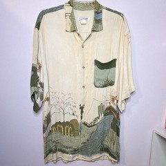 Vintage Citron Santa Monica Men’s Rayon Short Sleeve Button Graphic Print Shirt