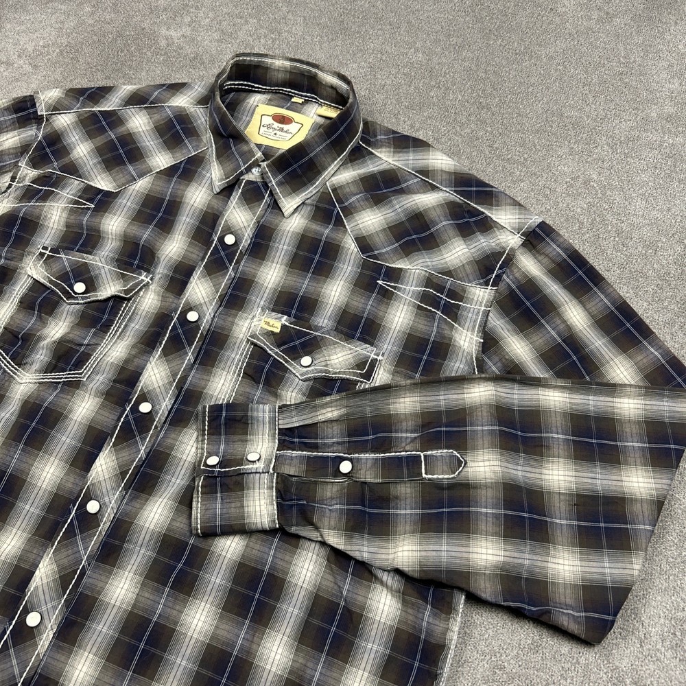 Larry Mahan Western Shirt Mens 2XL Pearl Snap Plaid Long Sleeve Rodeo Yoke