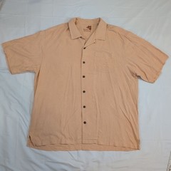 Tommy Bahama Mens XL Peach 100% Silk Jacquard Palm Camp Shirt Button Up