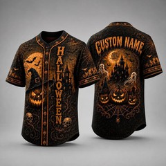 Custom Halloween Baseball Jersey, Custom Name Haunted House Shirt Size S-5XL
