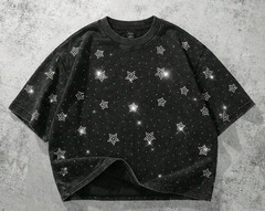 New Men Luxury Rhinestones Stars Fashion Diamond Black T-Shirt High Quality