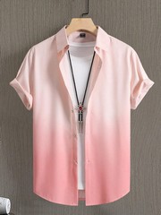 Men Hawaiian Shirt Gradient 3D Print Short Sleeve Streetwear Loose Fit Casual