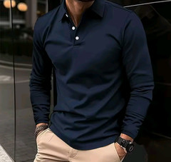 Men’s Solid Color Long Sleeve Polo Shirt/ Exquisite/ Loose /Casual