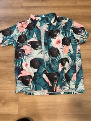 Men’s XL Black Lab Button Down Hawaiian Custom Floral Dog Print Shirt Labrador