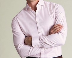 Charles Tyrwhitt Non-Iron Stretch Greenwich Weave Extra Slim Fit 15/33 NWT Pink