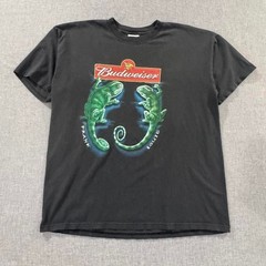 Vintage 90s Budweiser T-shirt Lizard Frank Beer Promo Louie Black Mens Xl