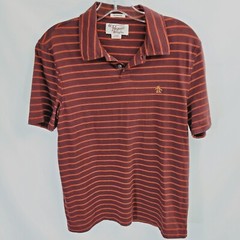 Original Penguin Small Polo Shirt Short Sleeve Classic Fit Stripes Striped Brown