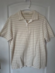 Ermenegildo Zegna Men’s Polo Shirt 54XL Beige Striped Cotton Knit Collared