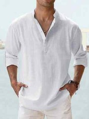 Men Casual Shirt Long Sleeve Cotton Linen Beach T Shirt Lightweight NEW 8 COLORS